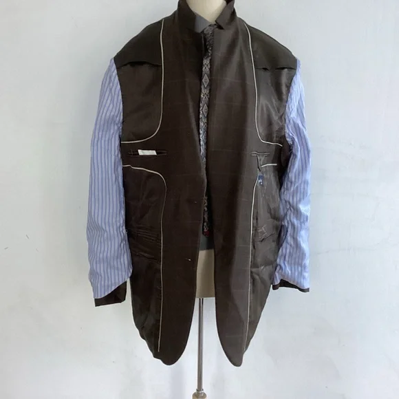 Joseph & Feiss Gold brown windowpane plaid wool 2 button notch collar jacket 46L - Picture 6 of 13